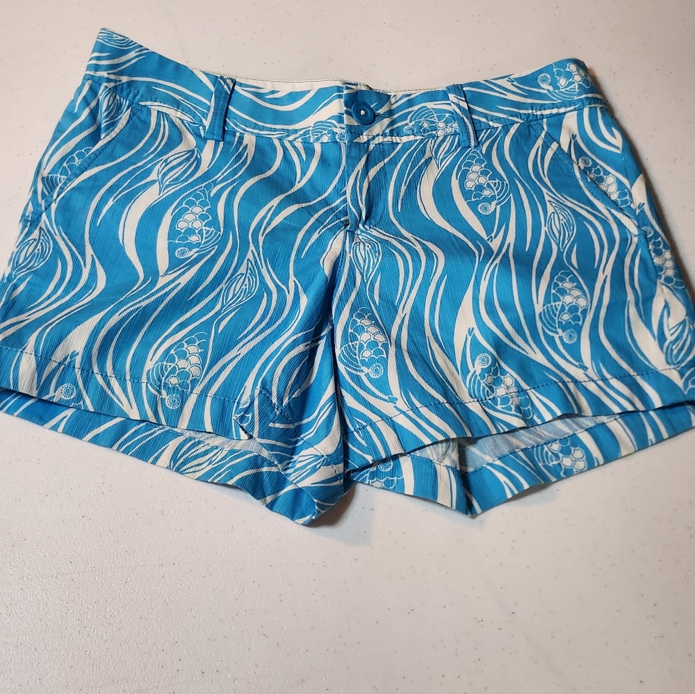 Womens Lilit Pultizer Blue Fish Pattern Shorts Size 6